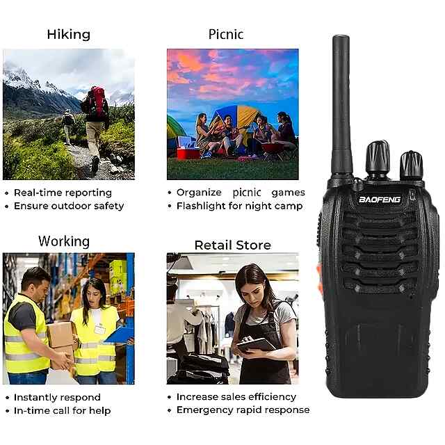 2 шт. Baofeng: Двосторонні рації з ліхтариком та гарнітурою для туризму/кемпінгу - 1 фото товару