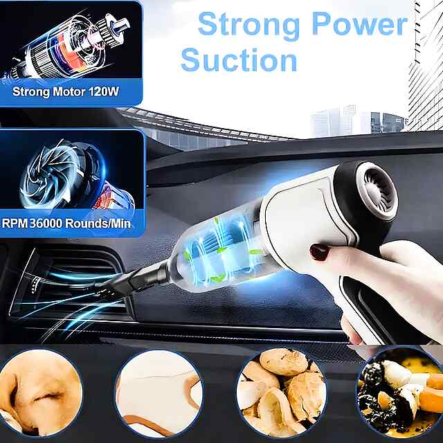 2-в-1 Компресор   Пилосос: Чистка авто, ПК, електроніки! 120 Вт, щітки, насадки. Зробіть чистку легкою!