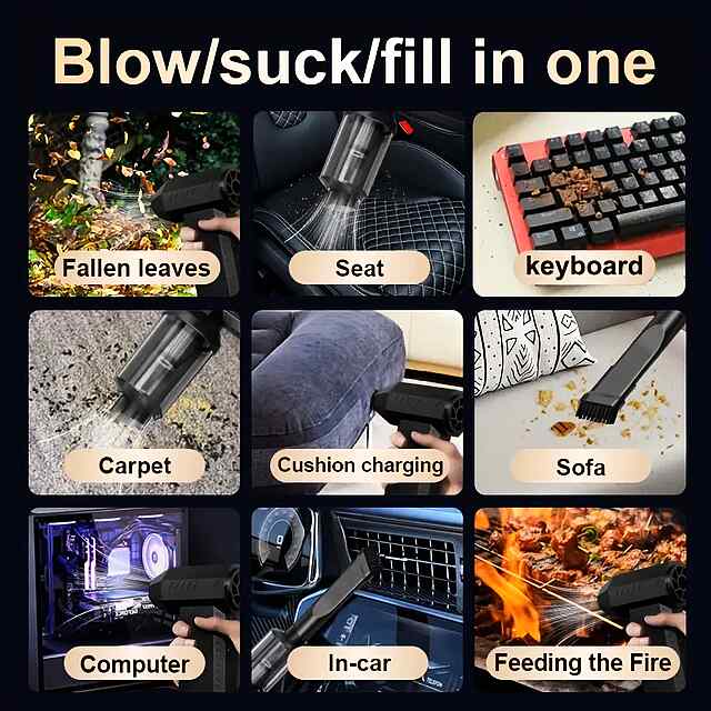 2-в-1 Компресор Пилосос і Повітродувка, Акумулятор 4000 мАг, Бездротовий CE Certified - 1 фото товару