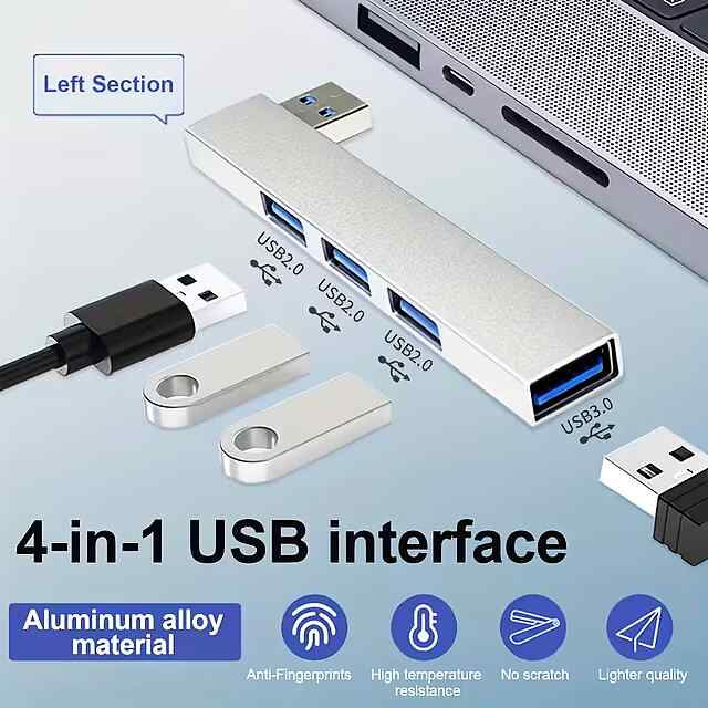 4-портовий USB 3.0 хаб-адаптер з алюмінієвим корпусом. Стильний та компактний. - 3 фото товару