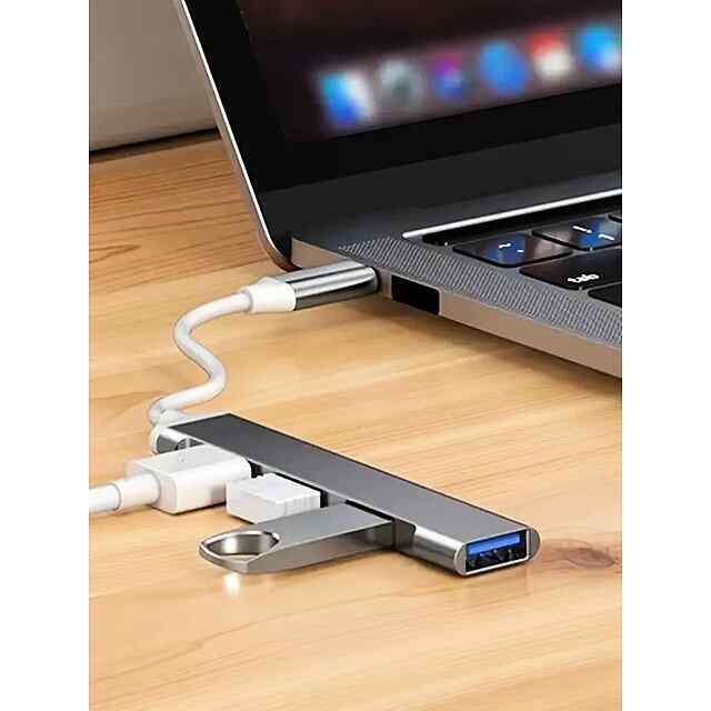 4-Портовий USB - C Хаб Адаптер, Стильний Алюміній, Компактний Розгалужувач для Ноутбука. - 2 фото товару