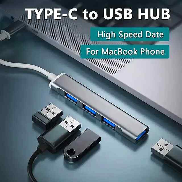 4-портовий USB - USB-C Хаб Адаптер з Алюмінієвим Корпусом для Ноутбуків - 2 фото товару