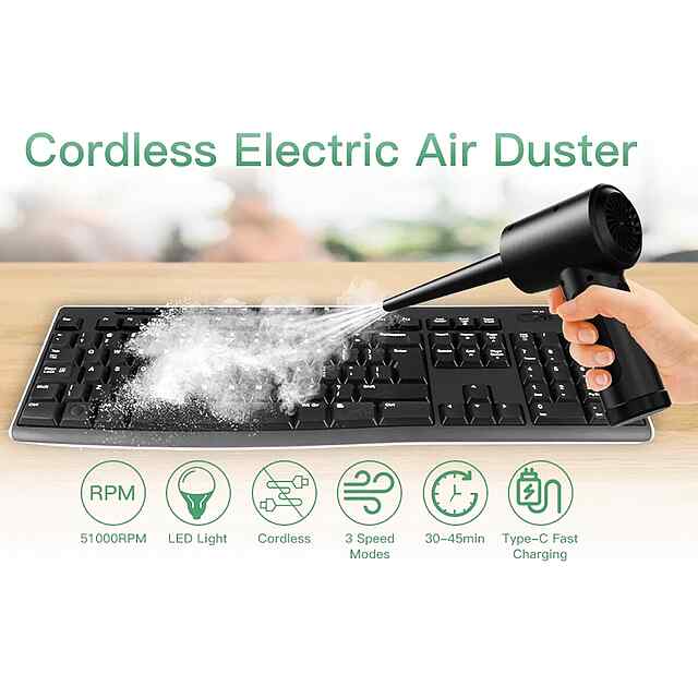 Air Duster Компресор бездротовий для чищення ПК з LED та 51000 об/хв - 2 фото товару