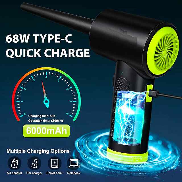 Air Duster: портативний бездротовий акумуляторний компресор (60000 об/хв) для продувки від пилу ПК та авто - 2 фото товару