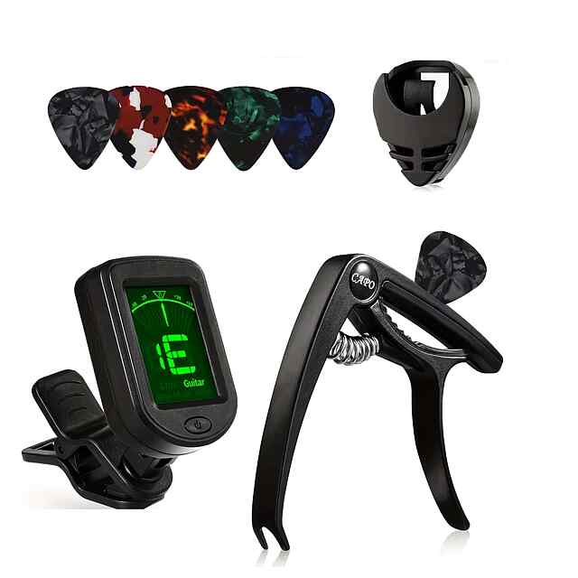 Аксесуари гітарист-початківець 8 предметів Каподастр, тюнер та медіатори Набір для гри на гітарі