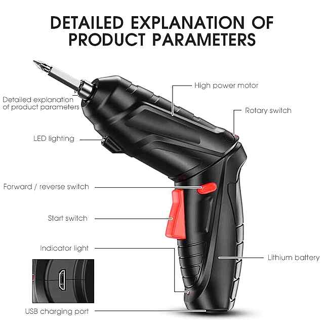 Акумуляторна викрутка бездротова, LED підсвічування 3.6V 1800mAh 250об/хв - 1 фото товару