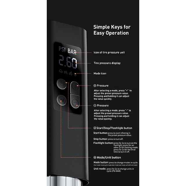 Автомобільний компресор Baseus Super Mini — швидкий та компактний надувний насос для авто/вело/м'ячів   ліхтарик - 3 фото товару