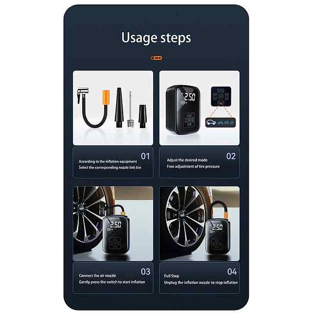 Автомобільний компресор Suitu ST-9624A 12V - до 6.5 Bar, LED ліхтар та багато насадок. Купити в Україні. - 2 фото товару