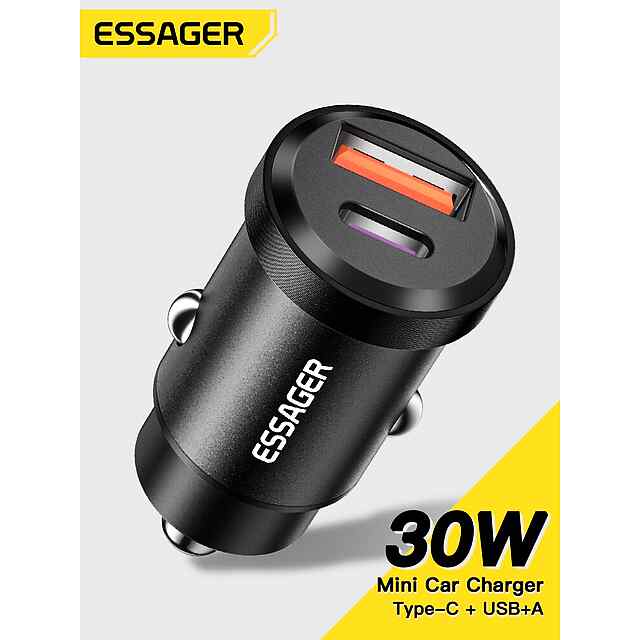 Essager Автомобільний ЗП Type-C USB 30W PD QC QC4.0 Швидка Зарядка Для iPhone, Xiaomi, Huawei