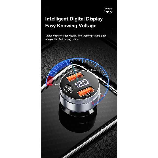 Автомобільний заряд Essager 80Вт Type C/USB для трьох пристроїв, швидка зарядка PD QC3.0 - 1 фото товару