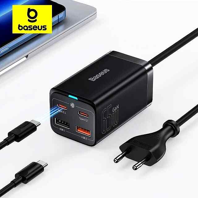 Baseus 65W GaN Зарядка 4в1 iPhone/Xiaomi/Samsung Швидка Зарядка