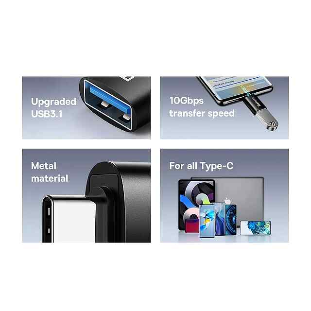 Baseus Adapter Type C to USB 3.1 чорний, 10 Гбіт/с, для швидкої зарядки та OTG - 1 фото товару