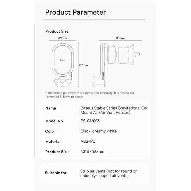 Baseus Auto Gravity - Автотримач для телефону в решітку вентиляції, універсальний, з автоматичним відновленням - 3 фото товару