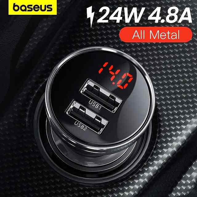 Baseus автозарядка USB LED дисплей швидка зарядка 4,8А для iPhone Xiaomi.