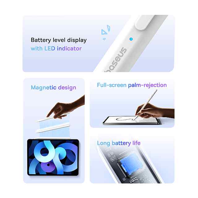 Baseus Stylus Lite для iPad (2018-23) — світлодіодна ручка, відхилення долоні, магнітний дизайн. Без Bluetooth. Змінник наконечника. 14г. - 1 фото товару