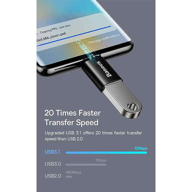 Baseus Type C - USB OTG Адаптер 3.1: Швидка Зарядка, Передача Даних, Компактний - 2 фото товару
