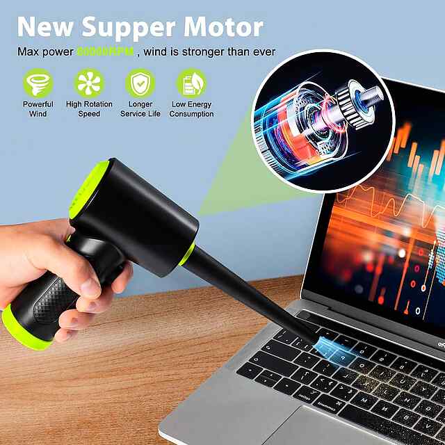 Бездротовий акумуляторний Air Duster: продування пилу ПК з LED (60000 об/хв) - для чищення щілин - 2 фото товару