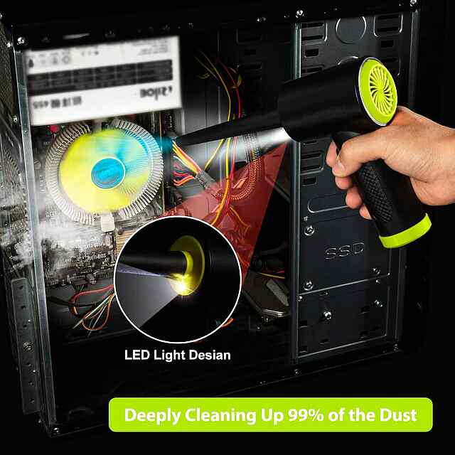 Бездротовий акумуляторний Air Duster: продування пилу ПК з LED (60000 об/хв) - для чищення щілин - 3 фото товару