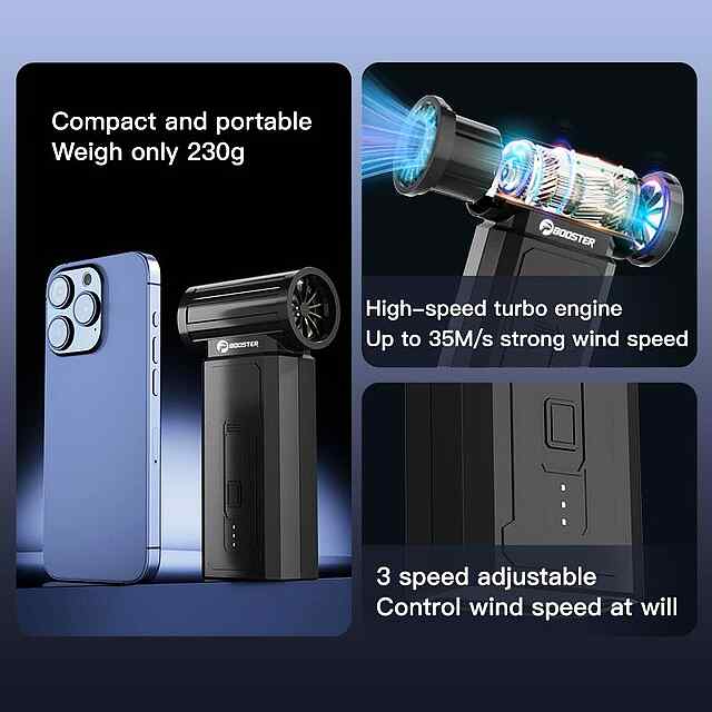 ???? Booster W01 Mini Turbo Jet Fan - Безщітковий повітродув 36 м/с   Акум. 80 хв - 2 фото товару