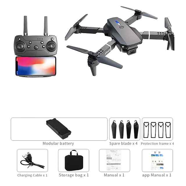 Дрон T9 Складаний Квадрокоптер для Дітей та Дорослих - 10 хв польоту, WiFi керування, LED підсвітка, Вітростійкий.