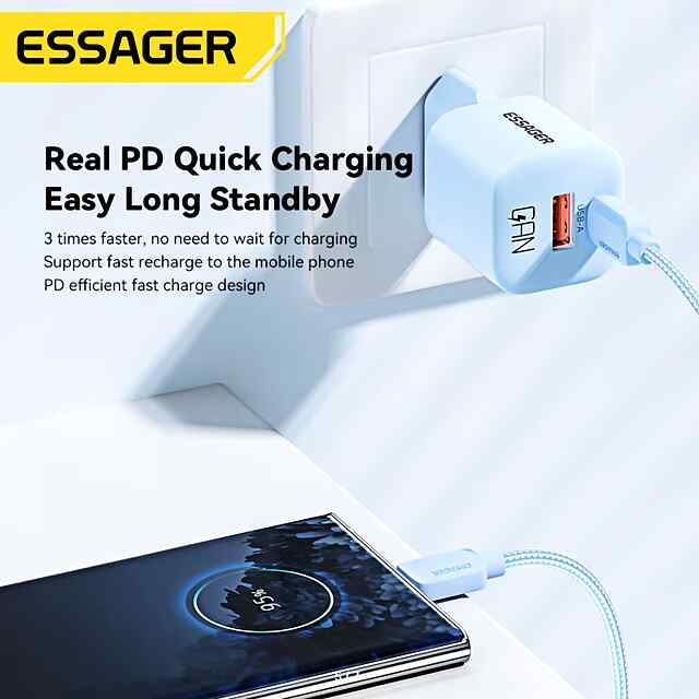 ESSAGER 20 Вт GaN Type-C - Швидкий Зарядний Пристрій USB C для iPhone iPad Samsung - 1 фото товару