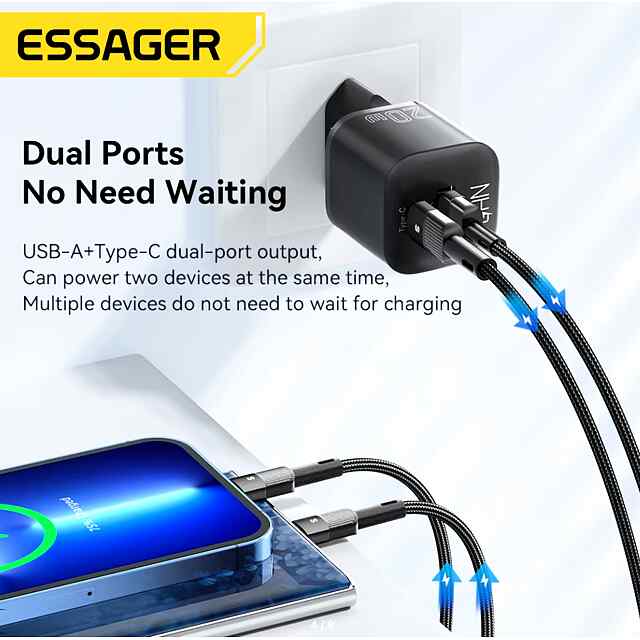 Essager 20 Вт GaN USB Type-C Зарядний пристрій, Швидка зарядка - 1 фото товару