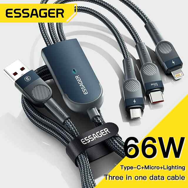 USB-кабель 3 в 1 Essager – Type-C/Micro/Lightning, до 66W, 1.2 м

або ж:

Essager USB 3in1: Type-C, Micro та Lightning, до 66 Вт, 1.2м