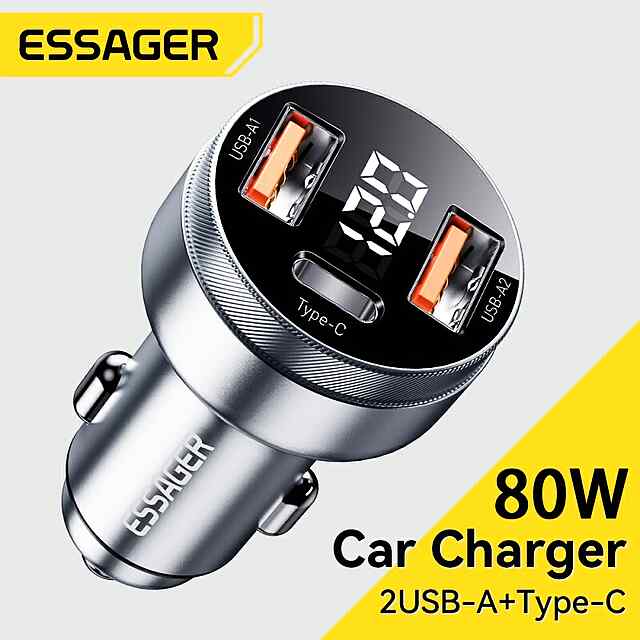 Essager 80W 3USB Зарядний пристрій для авто Type C PD QC Quick Charge PPS AFC FCP