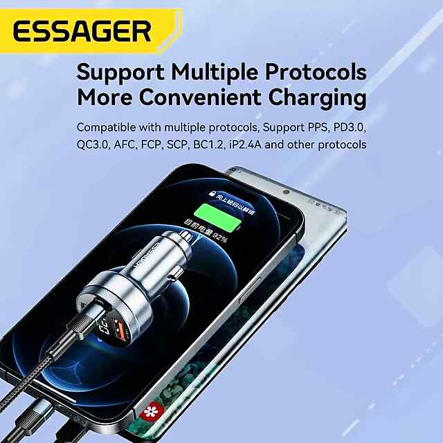 Essager 80W Автомобільний Зарядний Пристрій з Type C та 2USB для Швидкої Зарядки 3 пристроїв - 1 фото товару
