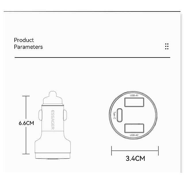 Essager 80W Автомобільний Зарядний Пристрій з Type C та 2USB для Швидкої Зарядки 3 пристроїв - 2 фото товару