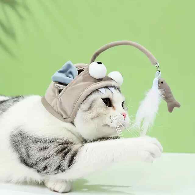 Головний убір-дразнилка для котів з рибкою, активна гра та розваги ????????