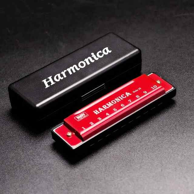 Губна гармошка 10 отв. C, червона, нержавійка, початківець, кишенькова.