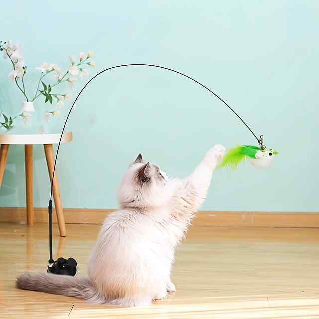 Іграшка для кішок - Вудка з пір'ям та сталевим дротом, потужною присоскою