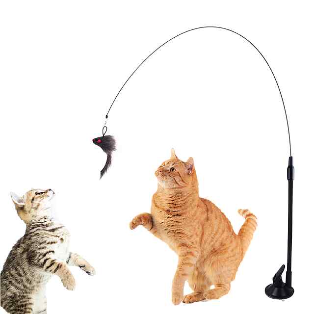 Іграшка для котів: рибалка з присоскою та ПВХ жердиною, сталевий дріт, безпечна та міцна