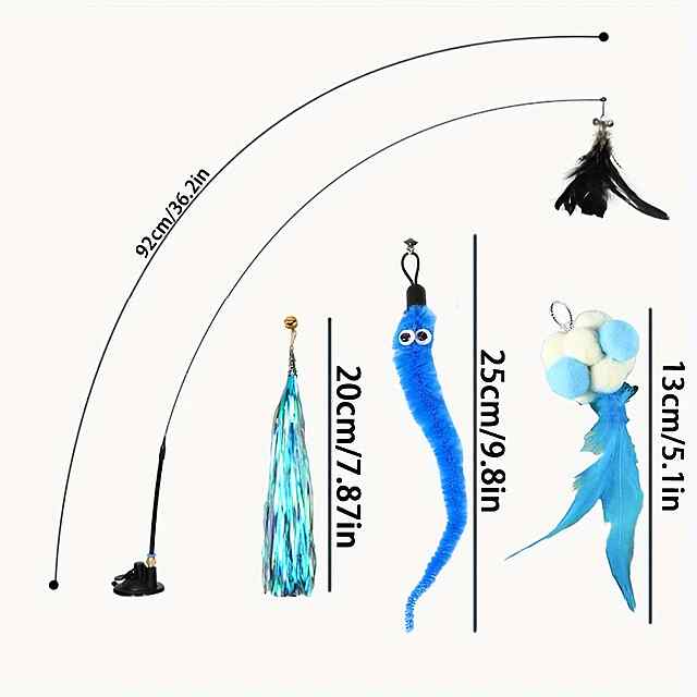 Іграшка для котів з пір'ям на жердині   4 випадкові насадки! Всмоктувальна присоска - 3 фото товару