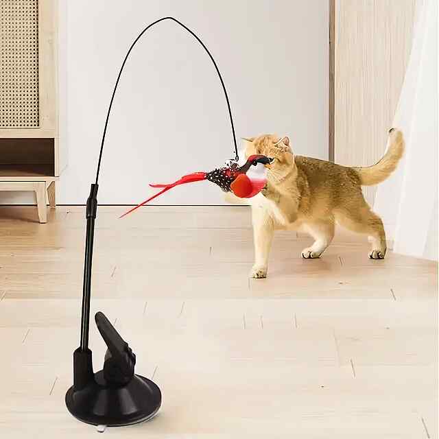 Інтерактивна паличка для кішки з пір'ям та потужною присоскою - Україна