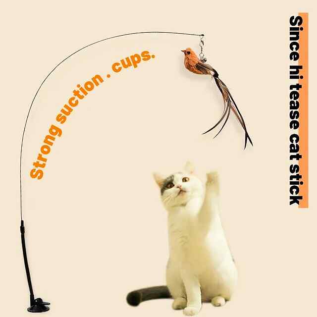Інтерактивна вудка для котів, автоматична іграшка з пір'ям та присоскою