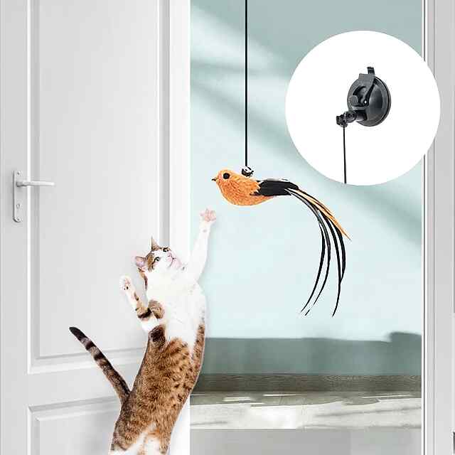 Інтерактивна вудка для котів, автоматична іграшка з пір'ям та присоскою - 3 фото товару