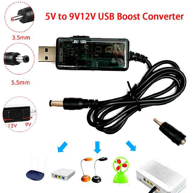 Кабель USB-DC 9-12V для живлення роутера/пристроїв з перемикачем та перехідником.