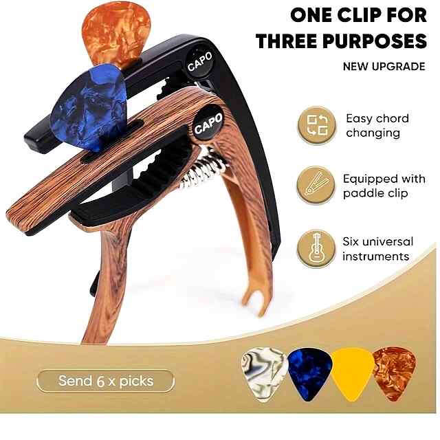 Каподастр для гітари з тримачем медіатора - преміум комплект - 3 фото товару