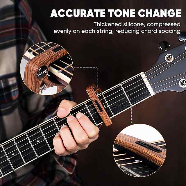 Каподастр гітарний преміум під дерево з тримачем для медіатора - 3 фото товару