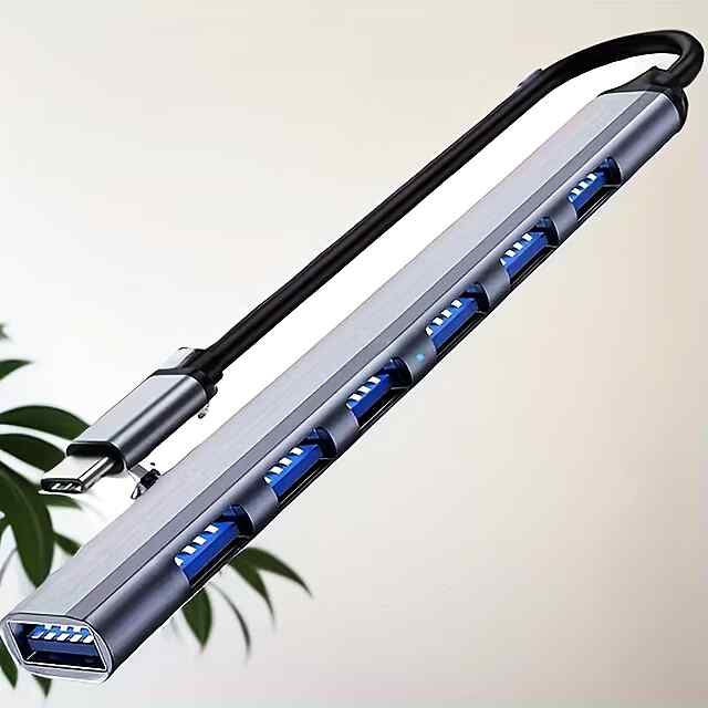 Хаб USB Type-C 3.0 7x USB-A 3.0 розширення для MacBook/ПК з алюмінієвим корпусом.