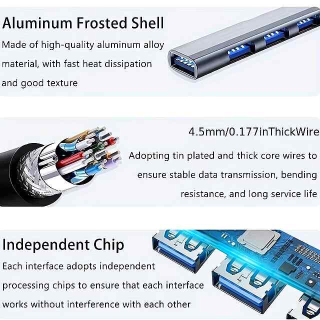 Хаб USB Type-C 3.0 7x USB-A 3.0 розширення для MacBook/ПК з алюмінієвим корпусом. - 2 фото товару