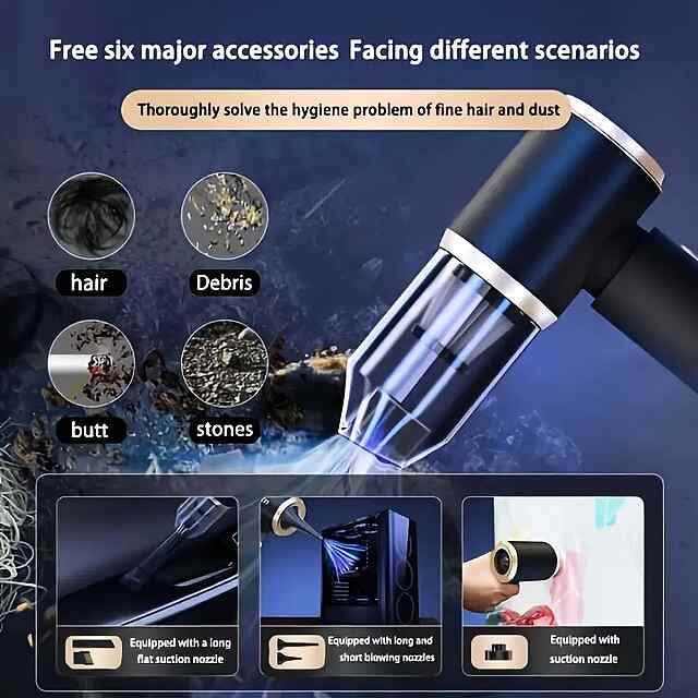 Компресор-пилосос (2в1) для ПК, авто та дому - портативний і потужний. Type-C зарядка. CE сертифікат. Комплект насадок. - 3 фото товару