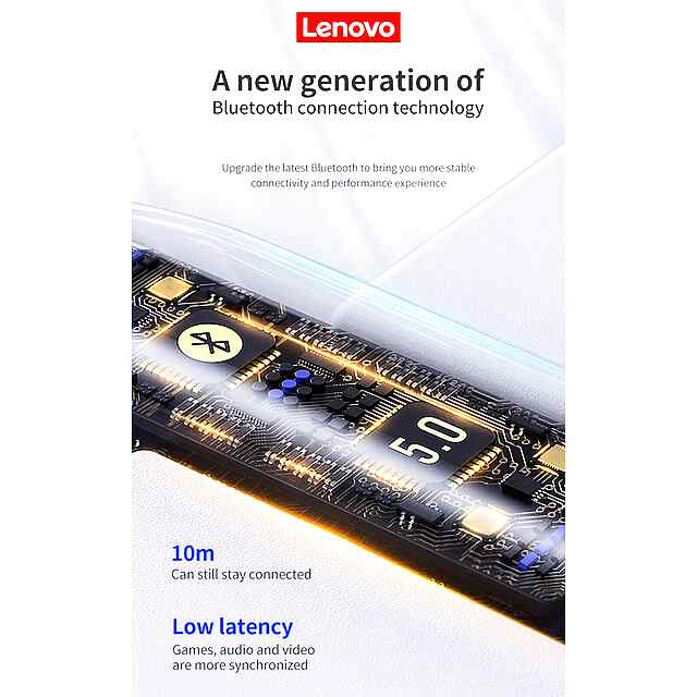 Lenovo Bluetooth 5.0 навушники, білі - активне шумозаглушення, водостійкі. Доставка Україна. - 3 фото товару