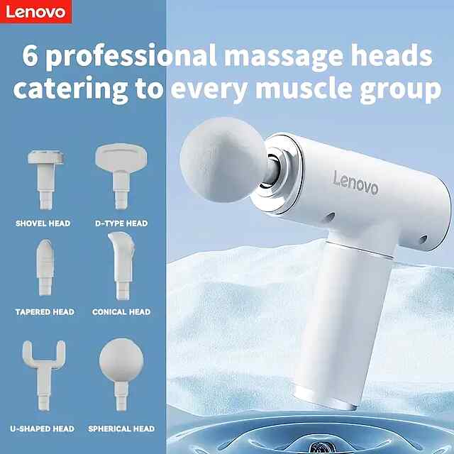 Lenovo Масажний пістолет 5 режимів вібрації   USB зарядка 6 насадок для розслаблення м'язів - 2 фото товару