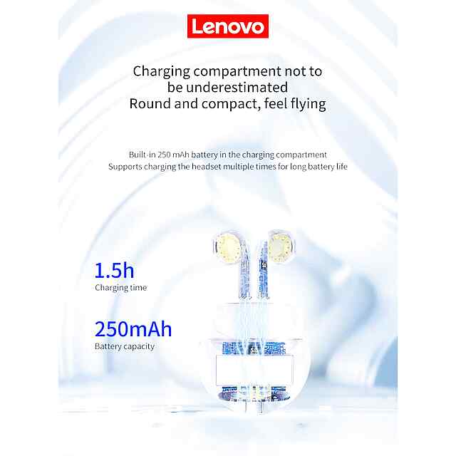 Lenovo Навушники Bluetooth 5.0 Білі Водостійкі Активне шумозаглушення До 5 годин роботи - 1 фото товару