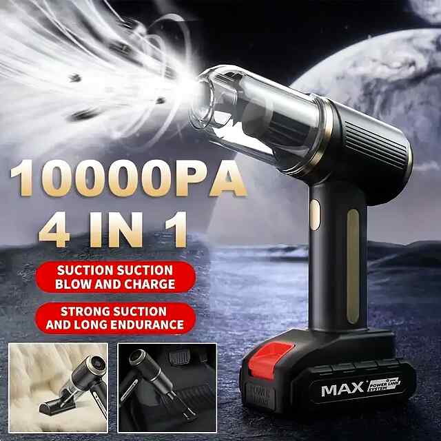 MAX 4-в-1 Портативний автопилосос: Потужний, бездротовий та компактний для дому й авто. USB зарядка, знімний акумулятор 2000mAh.