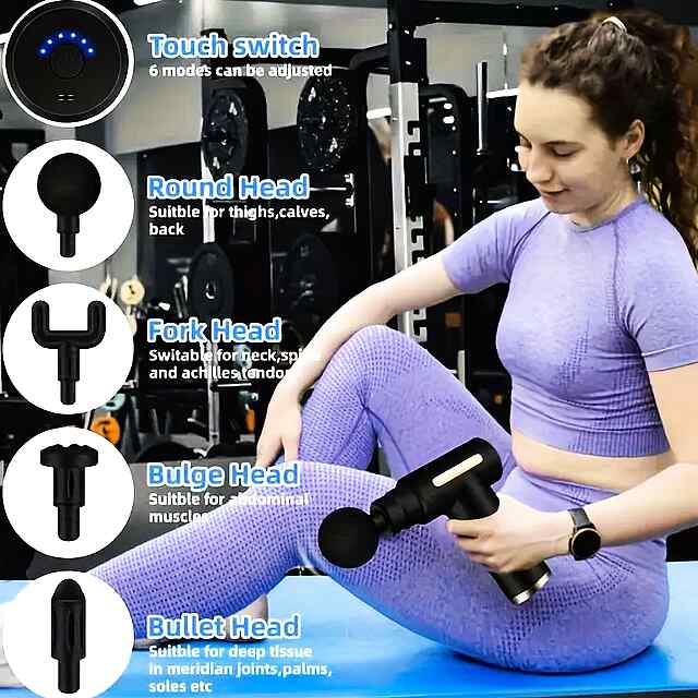 Міні масажний пістолет - релакс і тонус м'язів. Комплект насадок, зручний у використанні. В наявності в Україні. - 1 фото товару