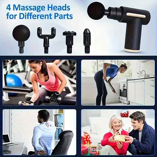 Міні масажний пістолет з 4 насадками – розслаблює м'язи, портативний. CE серт. 1200 мАг. В комплекті все необхідне. - 1 фото товару